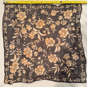 Ann Taylor Silk Scarf with Cream and Brown Leaves